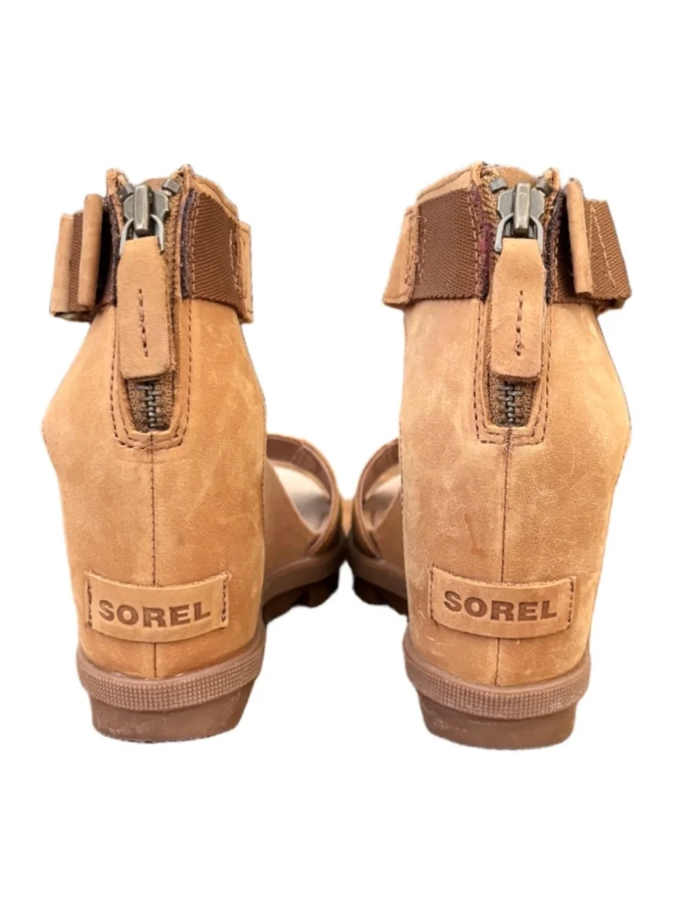 Sorel Joanie 11 tan 2.5” wdg heel w zp & ankl strp SZ 9 indie sleaze festival